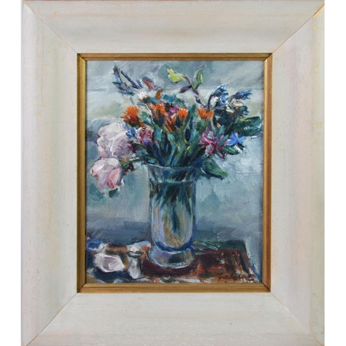 76 - MARGARET TRAHERNE (1919-2006) OIL ON CARD‘Summer Flowers’ Signed, titled to label verso 10” x 8” (25... 