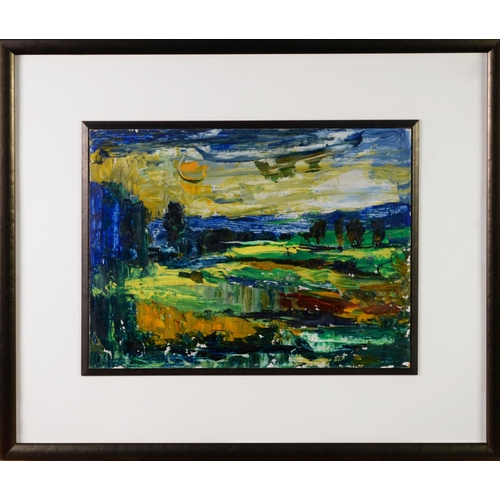 29 - JAMES LAWRENCE ISHERWOOD (1917-1988) PALETTE KNIFE OIL ON BOARD Semi-abstract landscape Unsigned 12