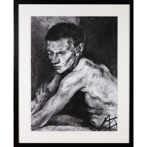 38 - ADRIAN JOHNSON (Twentieth Century)CHARCOAL DRAWING Study of a naked young manSigned with initials lo... 