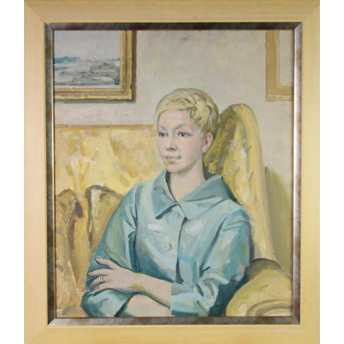 72 - HARRY RUTHERFORD (1903 - 1985) OIL PAINTING ON CANVAS Portrait of a young woman with short blond hai... 