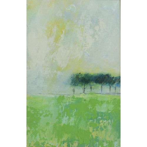 57 - PATRICIA ANN MOUNTFORD (TWENTIETH CENTURY)SEVEN IMPASTO OIL PAINTINGSLine of trees, the others semi ... 