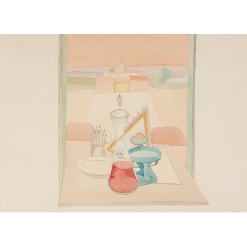 66 - JOHN PICKING (b.1939) WATERCOLOUR Still life before open window Signed and dated (19)79 13 ¼” x 17 ¾... 