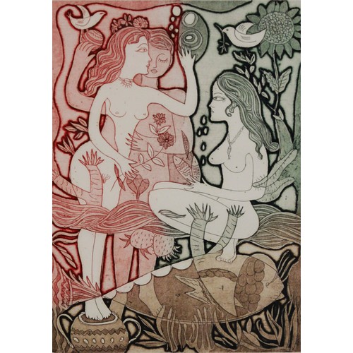 120 - PEGGY HINAEKIAN (19th/20th CENTURY)Pair of limited edition colour etchings 'Le temps d'aimer' and 'P... 