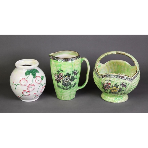 8 - TWO PIECES OF ARTHUR WOOD ‘ASTORIA’ PATTERN GREEN LUSTRE GLAZED AND MOULDED POTTERY, comprising: MOU... 