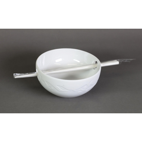 37 - LLADRO PORCELAIN DRAGON BOWL AND CHOPSTICKS, type 375, together with a PAIR OF LLADRO OTHELLO WALL H... 