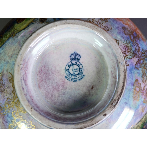 46 - WILTON WARE LUSTRE GLAZED POTTERY BOWL AND COVER, of circular footed form with domed cover, decorate... 