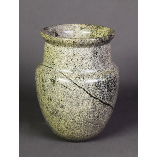 43 - CORNISH SERPENTINE VASE, of ovoid form with short cylindrical neck and flared rim, 6” (15.2cm) high