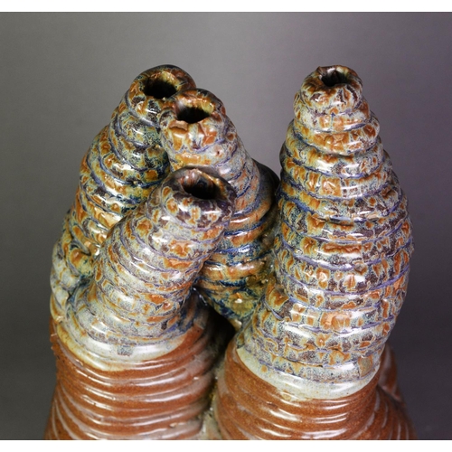 48 - LARGE MODERN COIL PATTERN STONEWARE SCULPTURE/VASE IN THE FORM OF FIVE ENTWINED WORM CASTS, finished... 