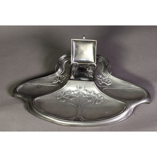 27 - WMF PEWTER ART NOUVEAU INKSTAND, (Württembergische Metallwarenfabrik) of quatrefoil shape cast with ... 