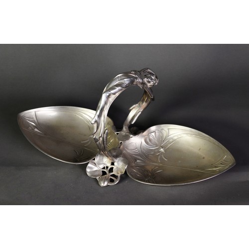 29 - A WMF PEWTER AND SILVER PLATED DOUBLE FRUIT DISH, (Württembergische Metallwarenfabrik) or sweet dish... 