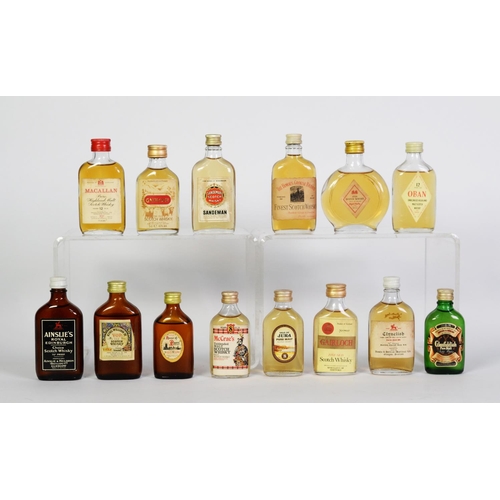 101 - FIFTEEN VINTAGE FLASK SHAPED 5cl MINIATURE BOTTLES OF MALT SCOTCH WHISKY, to include Clynelish Highl... 