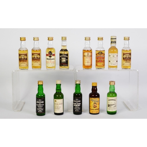 102 - THIRTEEN VINTAGE TRADITIONAL SHAPE 5cl MINIATURE BOTTLES OF MALT SCOTCH WHISKY to include Bladnoch L... 