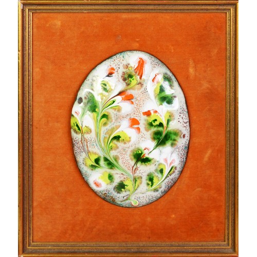 267 - CHARDIN – ENAMEL PLAQUE, signed, dated ’76 and entitled FRESIAS verso, 6 ¼” x 4 ¾” (17 cm x 12 cm)