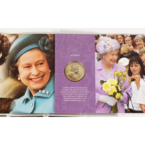 184 - ELIZABETH II ROYAL MINT ISSUED GILDED CUPRO-NICKEL GOLDEN JUBILEE (2002) CROWN, Together with FOUR Q... 