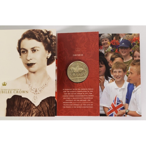 184 - ELIZABETH II ROYAL MINT ISSUED GILDED CUPRO-NICKEL GOLDEN JUBILEE (2002) CROWN, Together with FOUR Q... 