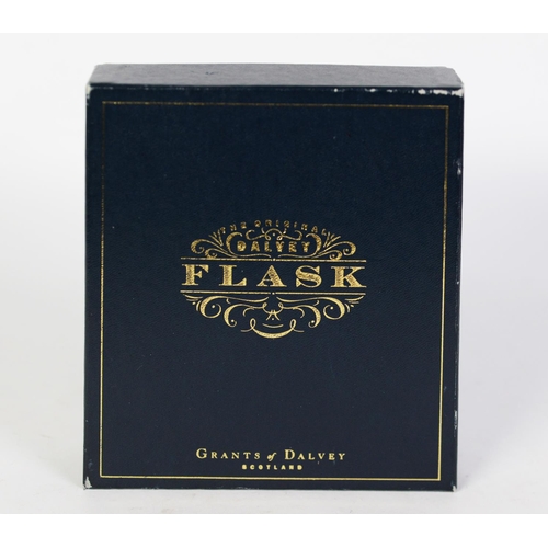 278 - BOXED GRANTS of DALVEY, SCOTLAND STAINLESS STEEL SPIRIT FLASK WITH COMBINED TELESCOPIC CUP