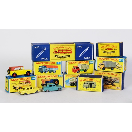 67 - MINT AND BOXED MOKO LESNEY 'MATCHBOX NO.2 CAR TRANSPORTER (BLUE), Together with THREE OTHER MINT AND... 