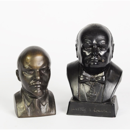 285 - RUSSIAN DARK BRONZE PATINATED HOLLOW CAST METAL BUST OF LENIN, 4in (10.2cm) high with RUSSIAN PURCHA... 