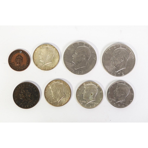 180 - USA 1972 LIBERTY DOLLAR; USA 1776 - 1976 LIBERTY ONE DOLLAR COIN; 3 Kennedy 1966 HALF DOLLARS; one 1... 