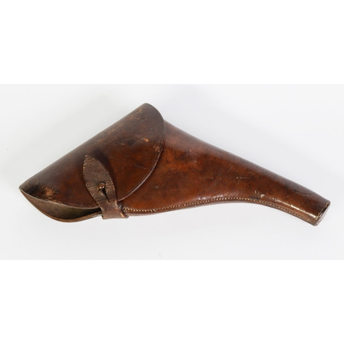 218 - EARLY 20th CENTURY, PROBABLY BRITISH, TAN LEATHER REVOLVER HOLSTER, leg of mutton shape with safety ... 