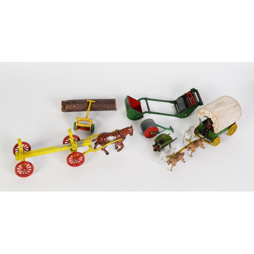 62 - BENBOS QUALITOY, CIRCA 1950s BOXED HORSE-DRAWN LOG CARRIER AND LOG, some loss to paint, box good; a ... 