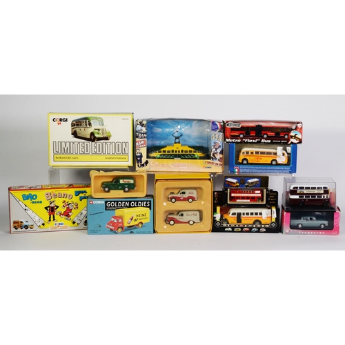 64 - TWELVE BOXED MODERN DIE CAST, MAINLY COMMERICAL/TRANSPORT, VEHICLES, to include Corgi Golden Oldies ... 