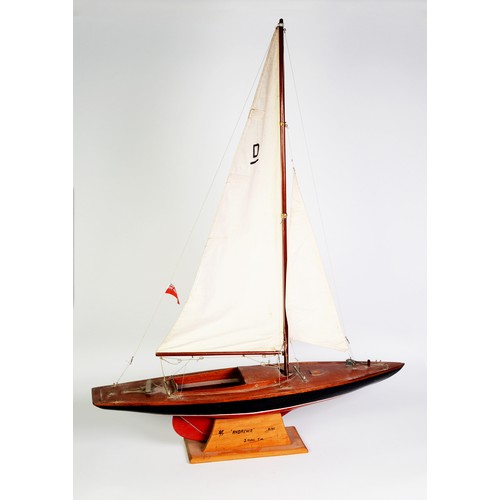 79 - VINTAGE POND YACHT in the form of a scale model of a Dragon Olympic Class racing yacht with painted ... 