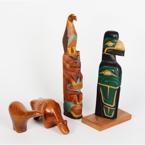 237 - CHRIS CARL JOSEPH (b.1959), carved and painted totem ‘Raven Salmon’, signed beneath and dated ’95, t... 