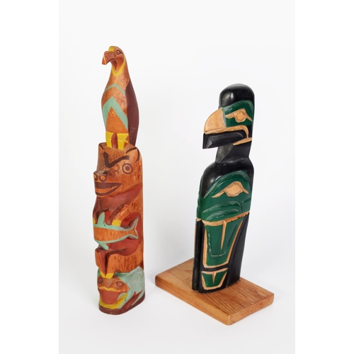 237 - CHRIS CARL JOSEPH (b.1959), carved and painted totem ‘Raven Salmon’, signed beneath and dated ’95, t... 