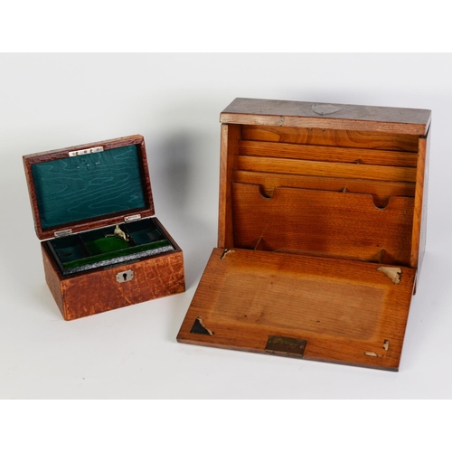 251 - VICTORIAN OAK DESK TIDY, with plated nickel mounts, plus a George V crocodile skin jewellery casket;... 