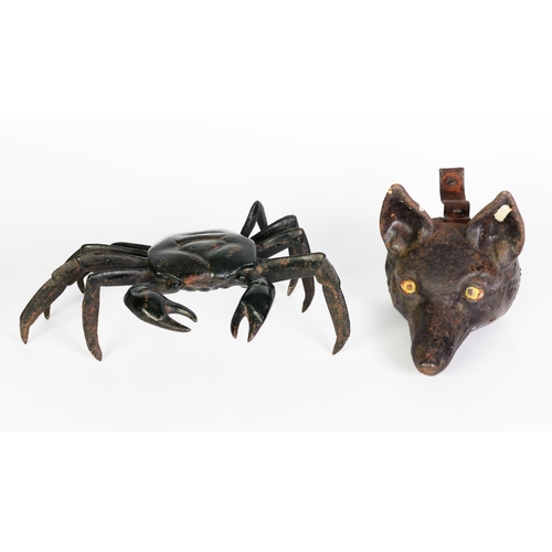 252 - CAST IRON FOX MASK DOOR PORTER, plus cast iron crab, the crab 12” (30.5 cm) W [2]