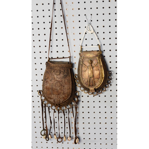 256 - 1930s AFRICAN BENIN STYLE NUPE BRONZE PURSE, with pendant shells, originally produced in Nigeria, th... 