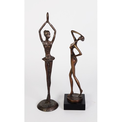 260 - FOLLOWER OF JOSEF LORENZL – bronze cast figure of a willowy dancer on black socle base, plus a slend... 