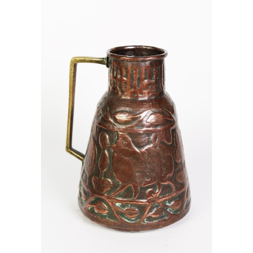 261 - 19TH CENTURY PERSIAN COPPER FLAGON, with shallow relief animals amongst foliage, plus a cast and wro... 