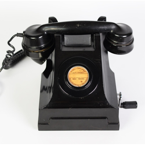 298 - ERICSSON MINING TABLE TELEPHONE, cradle type N 21212, in black composition with side mounted call ha... 