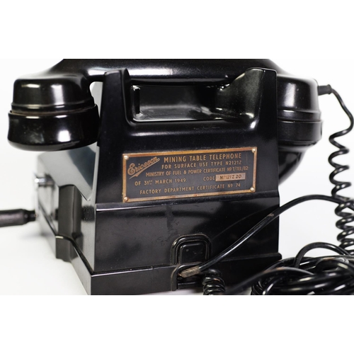 298 - ERICSSON MINING TABLE TELEPHONE, cradle type N 21212, in black composition with side mounted call ha... 