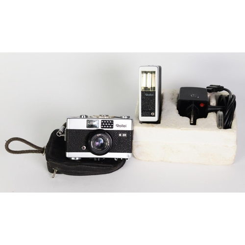 197 - ROLLEI B35 COMPACT 35mm ROLL FILM CAMERA, in case and the Rollei E17C FLASH ATTACHMENT with instruct... 