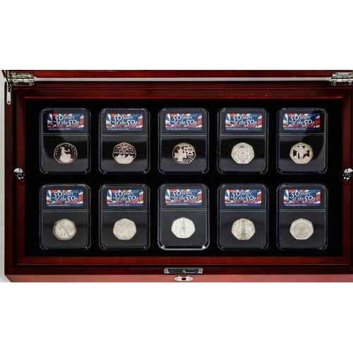 187 - THE DANBURY MINT CASED COLLECTION - 50 YEARS OF THE 50p, containing eleven 50p coins