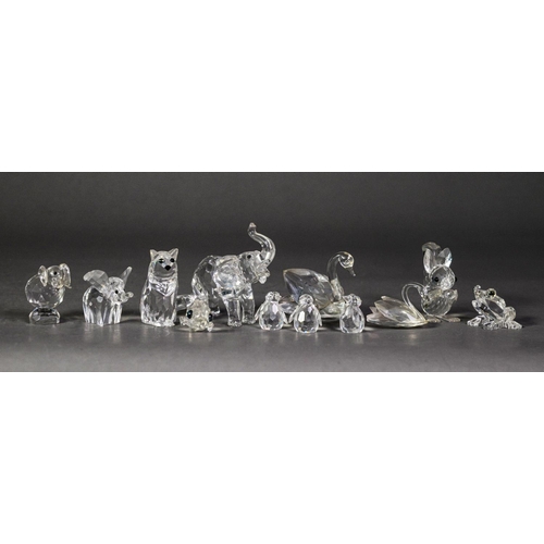 294 - COLLECTION OF TWELVE SWAROVSKI AND SIMILAR CUT GLASS SMALL MODELS OF ANIMALS, including: ELEPHANT WI... 