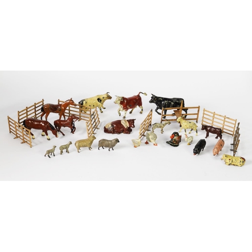 85 - LARGE SELECTION OF PRE-WAR BRTAINS, JOE HILL CO. AND OTHER LEAD FARM ANIMALS, in playworn to fair co... 