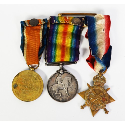 223 - THREE WORLD WAR I SERVICE MEDALS AWARDED TO 1019 Pte S Atherton, Manchester R., viz 1914 - 18 Medal,... 