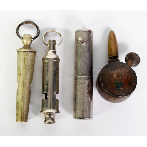 226 - WORLD WAR I TRENCH ART CIGARETTE LIGHTER, the drum shaped body sides formed using two French coins; ... 