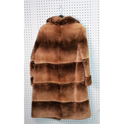 321 - LADY'S SHADED CREAM/BROWN BEAVER LAMB FULL-LENGTH FUR COAT, with short revered collar, double breast... 