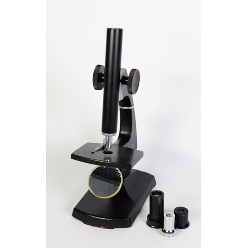 235 - RUSSIAN, CIRCA 1970s STUDENT'S MONOCULAR MICROSCOPE, textured black finish wiht TWO EYE PIECE and TW... 