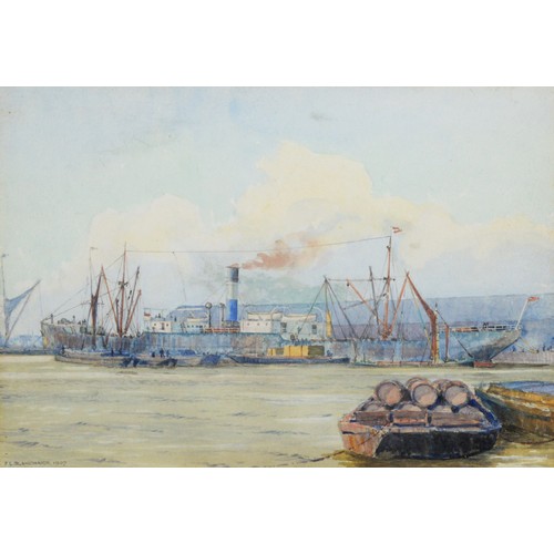 261 - F L BLANCHARD (NINETEENTH/ TWENTIETH CENTURY)WATERCOLOUR Harbour scene with steam ship Signed and da... 