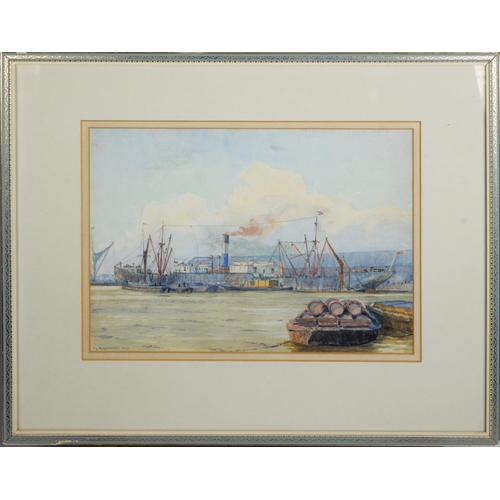 261 - F L BLANCHARD (NINETEENTH/ TWENTIETH CENTURY)WATERCOLOUR Harbour scene with steam ship Signed and da... 