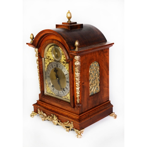 35 - LATE NINETEENTH CENTURY GILT METAL MOUNTED WALNUT BRACKET CLOCK, the 6 ½” brass dial with silvered R... 