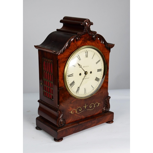 49 - EARLY NINETEENTH CENTURY FIGURED MAHOGANY AND BRASS INLAID BRACKET CLOCK, SIGNED HILLS, SUDBURY, the... 