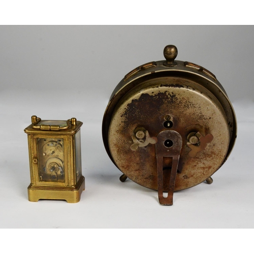 55 - TWENTIETH CENTURY BRASS MINIATURE CARRIAGE CLOCK, 3” (7.6cm) high, together with an ‘INTERMITTENT’ T... 