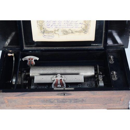 133 - EARLY TWENTIETH CENTURY SWISS CYLINDER MUSICAL BOX, playing 12 airs on a 9” (22.8cm) cylinder, house... 